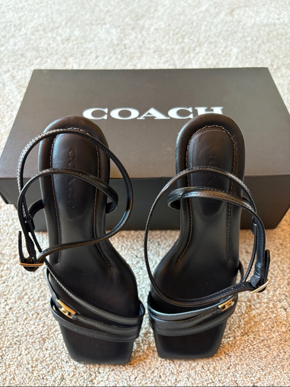 Coach Black Leather Cait Sandals Size 5 1/2